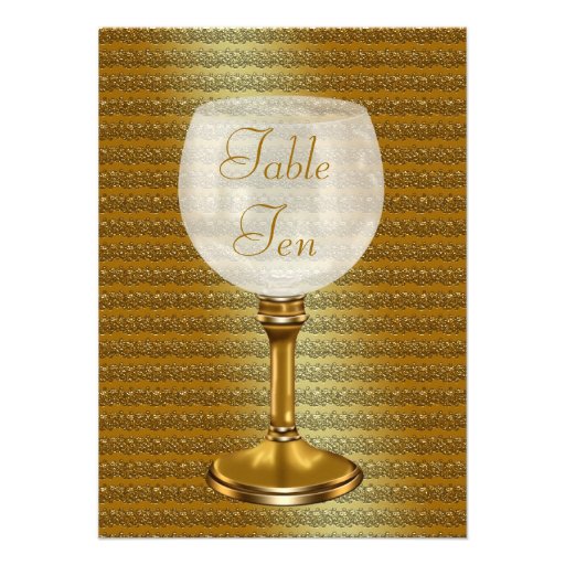 Wine Glass On Gold Wedding Table Number Cards (front side)