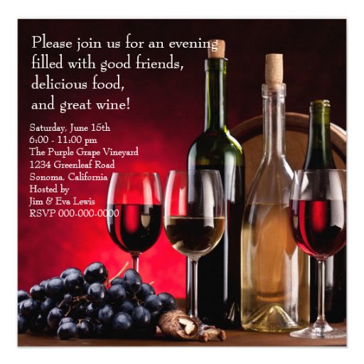 Wine Glasses Bottles Wine Tasting Party Invites