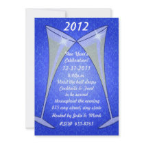 Wine Glasses On Blue New Year's Invitation