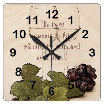 wine glasses with grapes kitchen clock at Zazzle