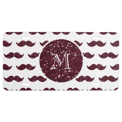Wine Glitter Mustache Pattern Your Monogram License Plate