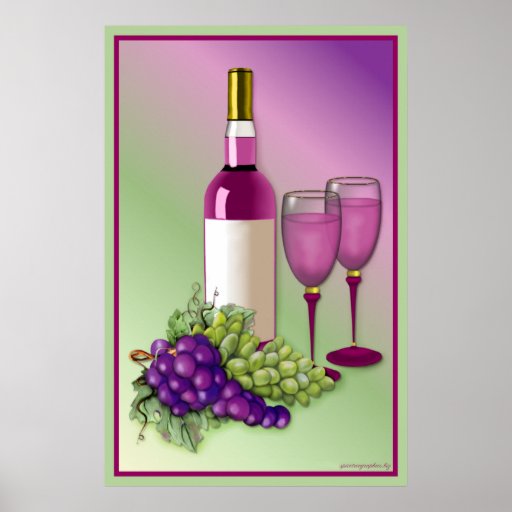 Wine & Grapes Toast Poster Zazzle