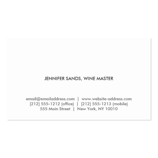 WINE GRAPES, WINERY, WINE MASTER Business Card (back side)