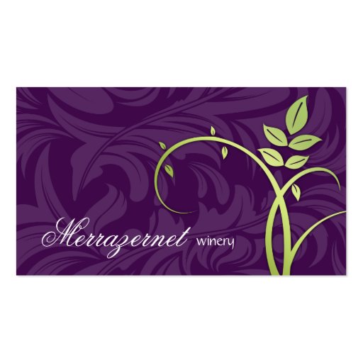 Wine Leaf Vine Purple Green Business Card Templates
