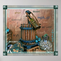 Wine Lovers Bold Turquoise & Rust Art Poster