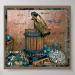 Wine Lovers Turquoise &amp; Rust Art Poster