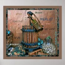 Wine Lovers Turquoise & Rust Art Poster