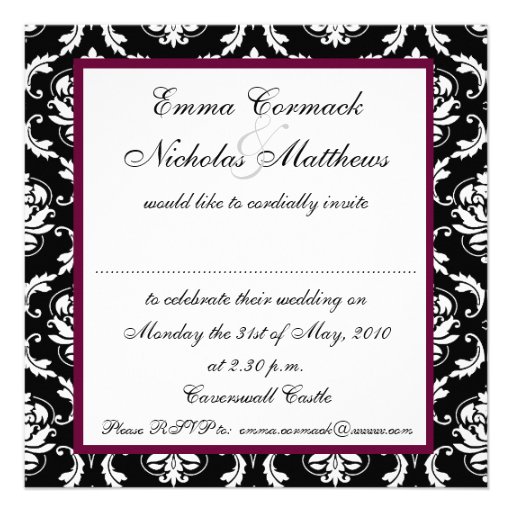 Wine Monogram Damask Wedding Invitation Front