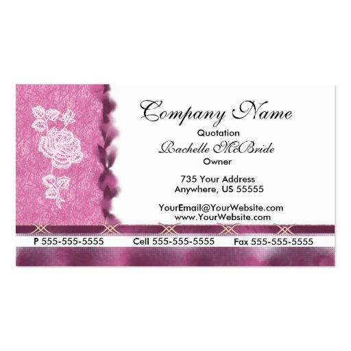 Wine Pink White Embroidery Rose Business Cards (front side)