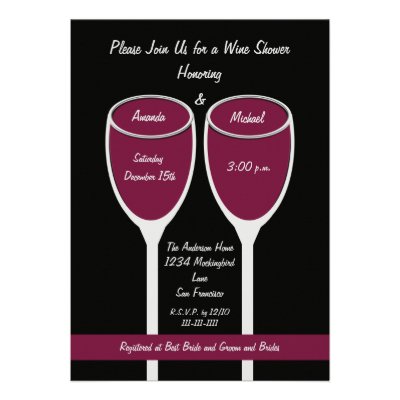 Wine Shower or Bridal Shower Invitation, Red Wine