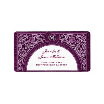 WINE SILVER Floral Arch Wedding Address Label by JaclinArt