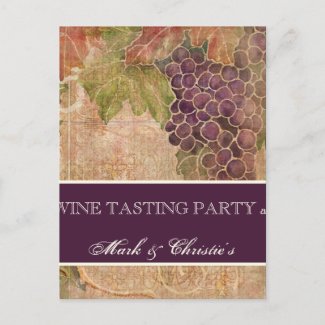 Wine Tasting Party Invitation Aged Grape Vineyard postcard