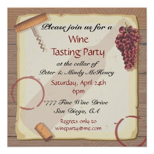 Wine Tasting Party on Vintage paper Invitations (front side)