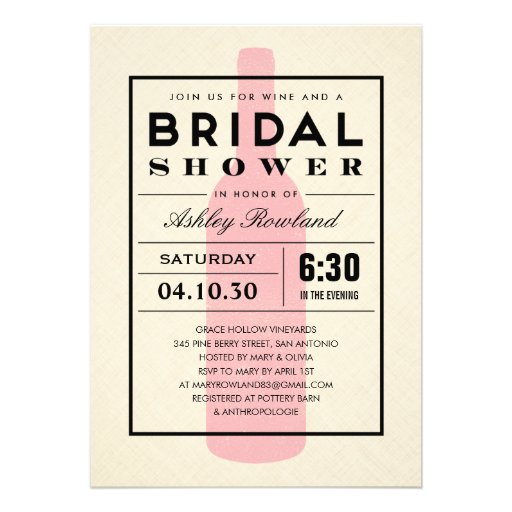 Wine Themed Bridal Shower Invitations (front side)