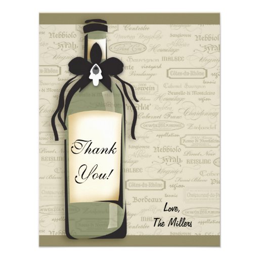 Wine Varietal and Whimsical Bottle Note Card Announcement (front side)