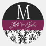 Wine Wedding Monogram Date Damask Sticker