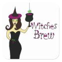Wine Witch "Witches Brew" Halloween Wine Square Sticker