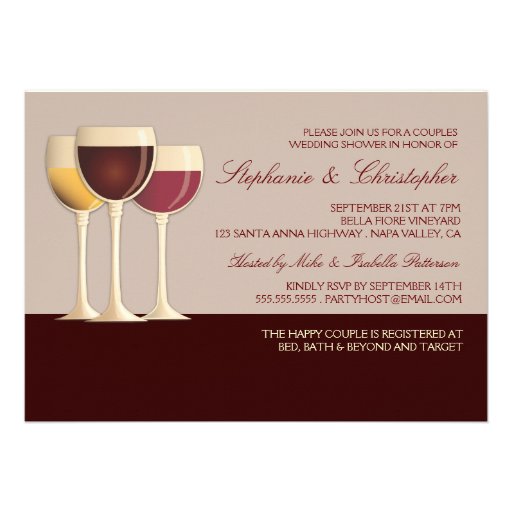 Wineglass Selection Couples Wedding Shower Personalized Announcement