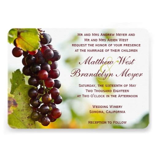Winery Grapes Vineyard Wedding Invitations (front side)