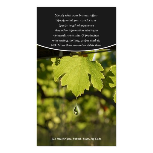 Winery vineyard grape business profile business card (back side)