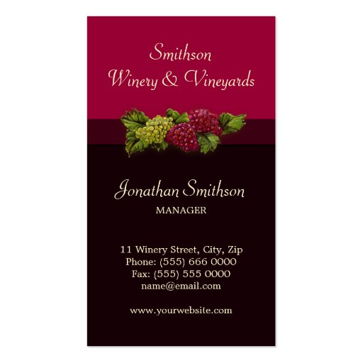 Winery / Vineyards Oenology business card (front side)