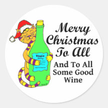 Winey Cat Christmas "...And To All Some Good Wine" Stickers