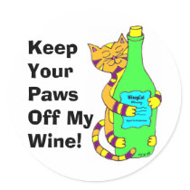 WineyCat "Keep Your Paws Off My Wine" Round Stickers