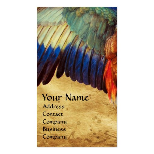 WING FEATHERS OF A ROLLER ANTIQUE PARCHMENT BUSINESS CARDS (front side)
