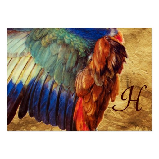 WING FEATHERS OF A ROLLER  ON  ANTIQUE PARCHMENT BUSINESS CARD TEMPLATES (back side)