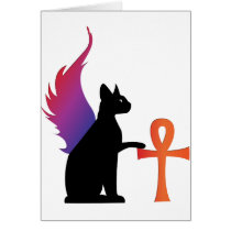 Winged Bast & Ankh Card