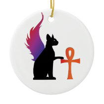 Winged Bast & Ankh Ornament