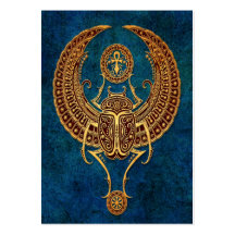 Winged Egyptian Scarab Beetle with Ankh - blue Business Card Template