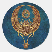 Winged Egyptian Scarab Beetle with Ankh - blue Stickers