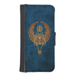 Winged Egyptian Scarab Beetle with Ankh on Blue Phone Wallet Cases