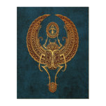 Winged Egyptian Scarab Beetle with Ankh on Blue Wood Canvases