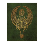 Winged Egyptian Scarab Beetle with Ankh on Green Wood Canvas