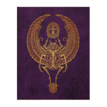Winged Egyptian Scarab Beetle with Ankh on Purple Wood Prints