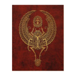 Winged Egyptian Scarab Beetle with Ankh on Red Wood Canvases