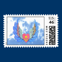 Winged Heart with Clouds Postage Stamp stamps