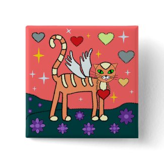 Winged Kitty with Heart Custom Button button