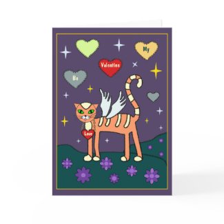Winged Kitty with Heart Custom Card card