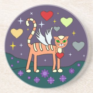 Winged Kitty with Heart Custom Coaster coaster