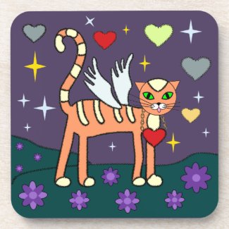 Winged Kitty with Heart Custom Cork Coaster corkcoaster