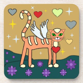 Winged Kitty with Heart Custom Cork Coaster corkcoaster