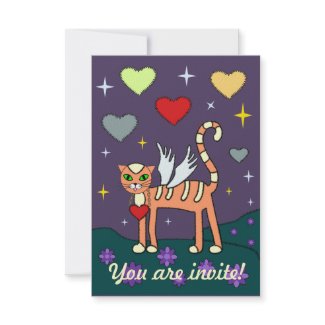 Winged Kitty with Heart Custom Invitation invitation