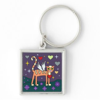 Winged Kitty with Heart Custom Keychain keychain