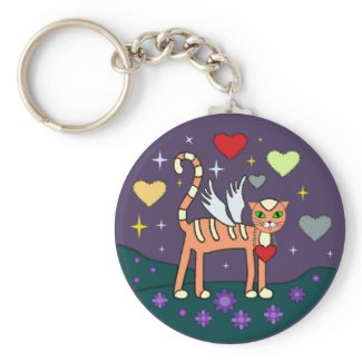Winged Kitty with Heart Custom Keychain keychain