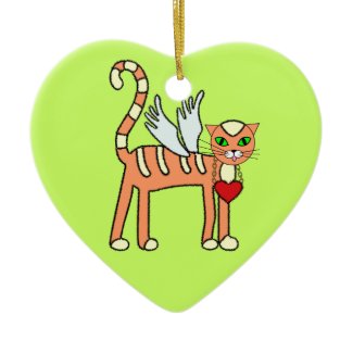 Winged Kitty with Heart Custom Ornament ornament