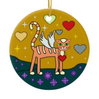 Winged Kitty with Heart Custom Ornament ornament