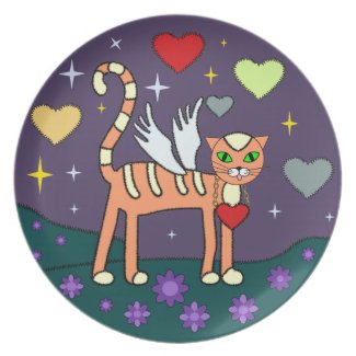 Winged Kitty with Heart Custom Plate plate